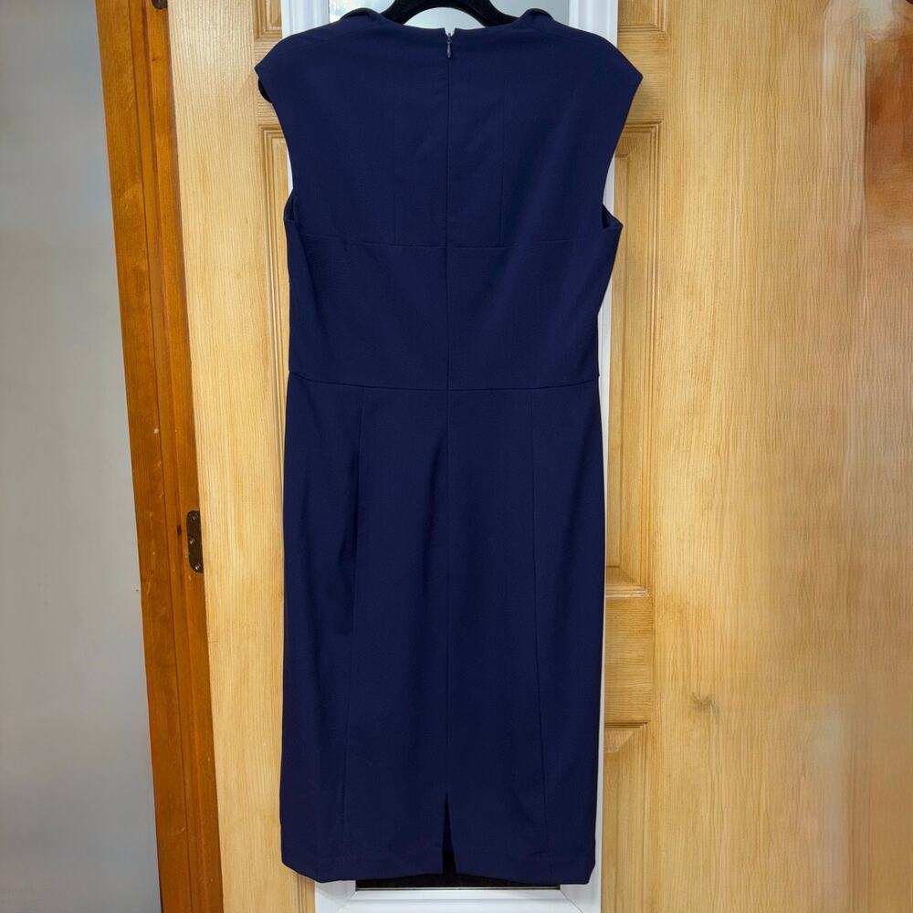 Marc New York Andrew Marc Navy Square Portrait Neck Sheath Dress Midi 12 EUC